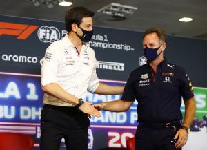 (L to R): Toto Wolff (GER) Mercedes AMG F1 Shareholder and Executive Director and Christian Horner (GBR) Red Bull Racing Team Principal in the FIA Press Conference.