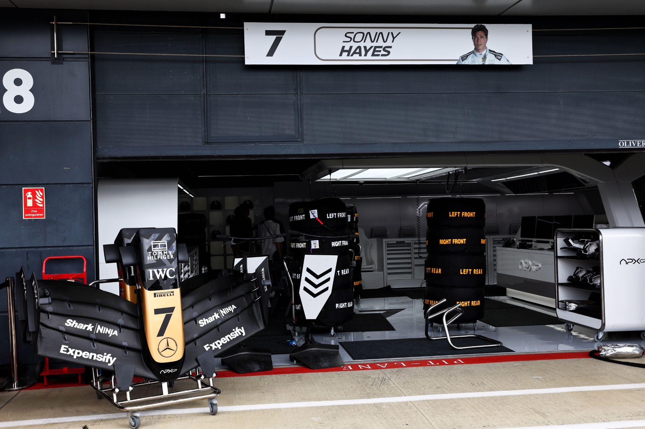 The fictional APXGP pit garages, in place for the forthcoming Apple movie. Formula 1 World Championship, Rd 11, British